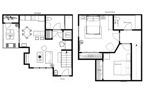 Floor plan for 2 beds, 2 baths, 880 sqft